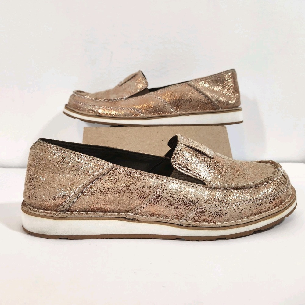 Ariat Cruiser Slip On Shoes Womens Sz 9B Pink Rose Gold Metallic Leather Loafers